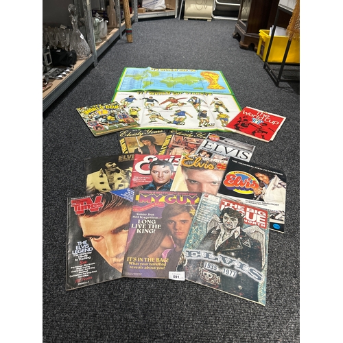 591 - 10 Elvis Magazines, 2 Posters and Football Magazines