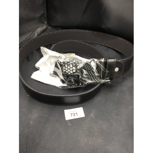 721 - Black leather skull belt