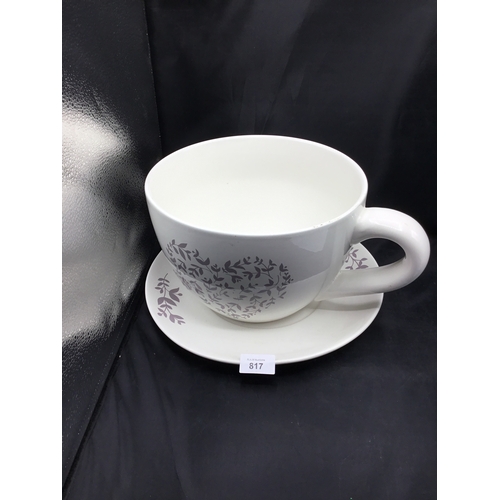 817 - Large pottery cappuccino cup+saucer