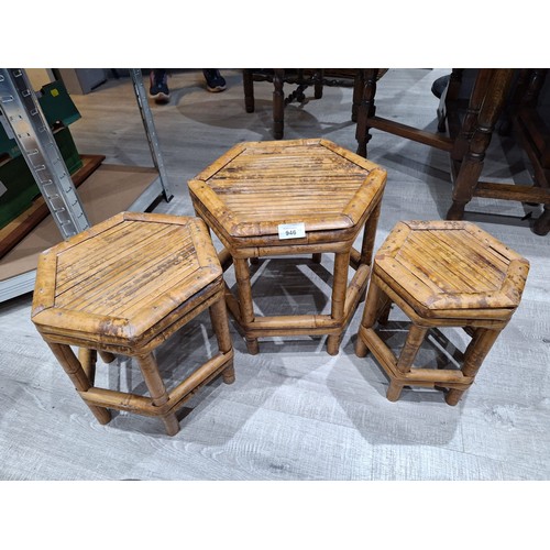 946 - Vintage Bamboo Stools x3 (14” 12” 10”)