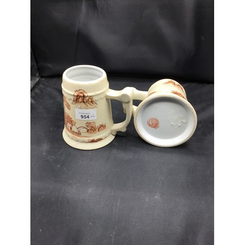 954 - Chinese Tankards x2 With Marks To The Base