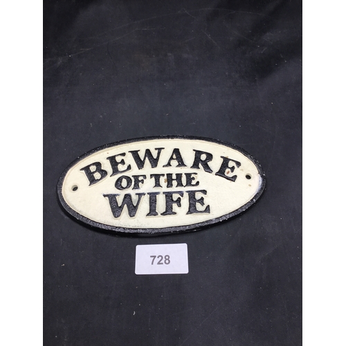 728 - Beware of the wife cast iron sign