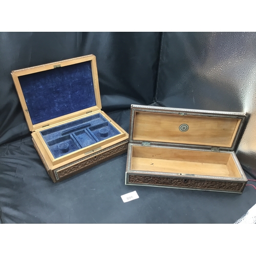 808 - Large carved wooden box + oblong box