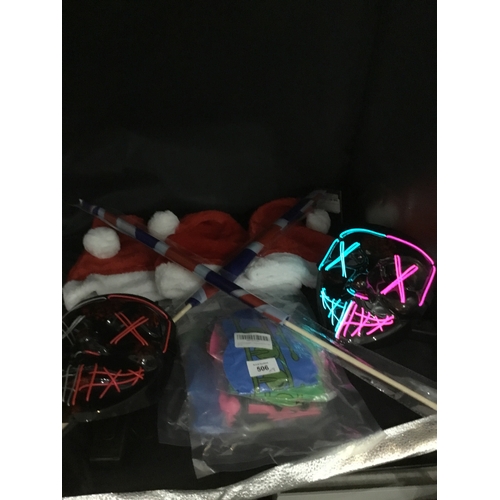 506 - Mixed Lot To Include 3 Santa Hats, 2 Coronation Flags on Sticks, 2 Packs of 6 Inflatable Party Instr... 