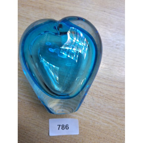 786 - Blue Heart Shaped Paperweight Bud Vase