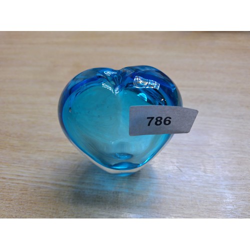 786 - Blue Heart Shaped Paperweight Bud Vase