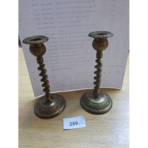 289 - Pair Of Brass Barley Twist Candle Sticks