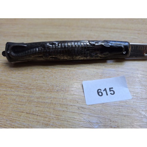 615 - Vintage Black Alligator Switchblade Comb