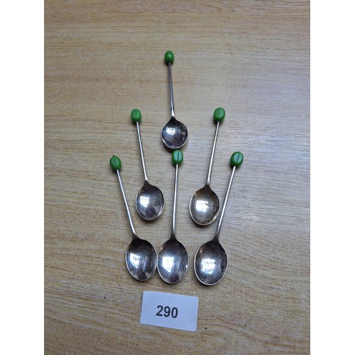 290 - Set Of Six Green Coffee Bean Spoons