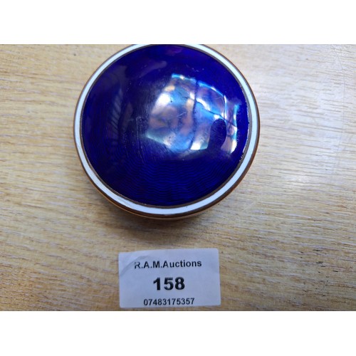 158 - Blue Enameled Topped Copper and Brass Trinket Pot