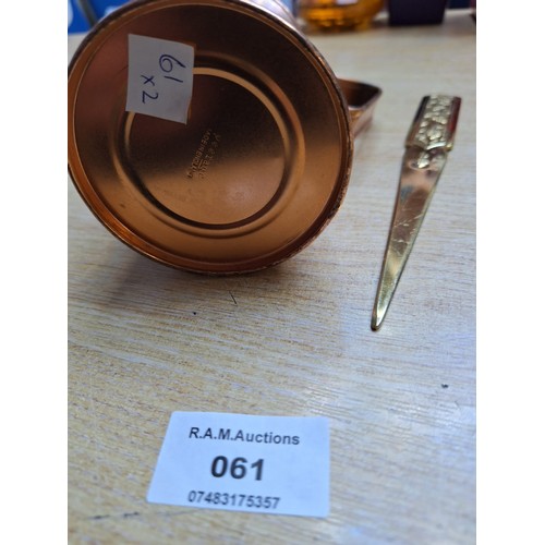 61 - Brass Letter Opener and a Copper Jug