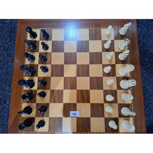 596 - Complete Vintage Chess Set with an Inlaid Ebony Board