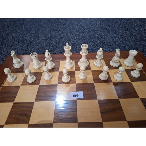 596 - Complete Vintage Chess Set with an Inlaid Ebony Board