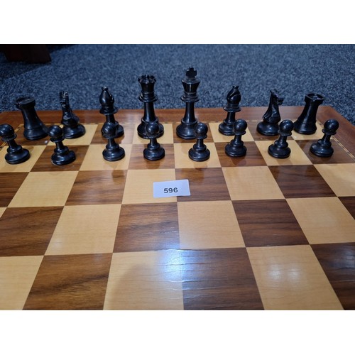 596 - Complete Vintage Chess Set with an Inlaid Ebony Board