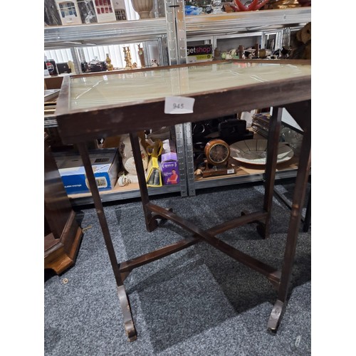 945 - Vintage/Antique Square Tapestry Topped Glazed Tilt Table Circa 1890-1910