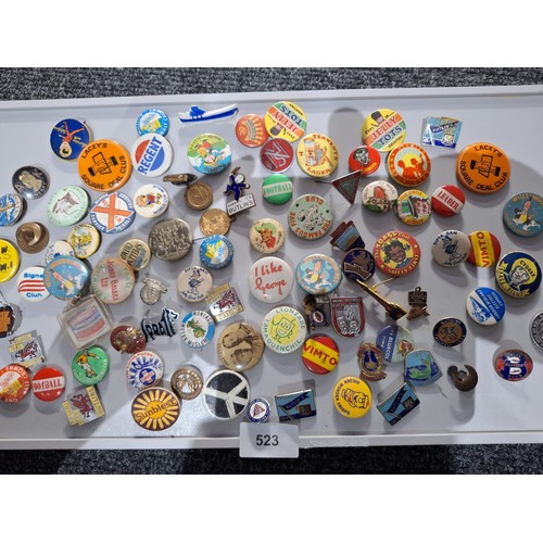 523 - Assortment of 60+ Vintage Old Badges Etc.