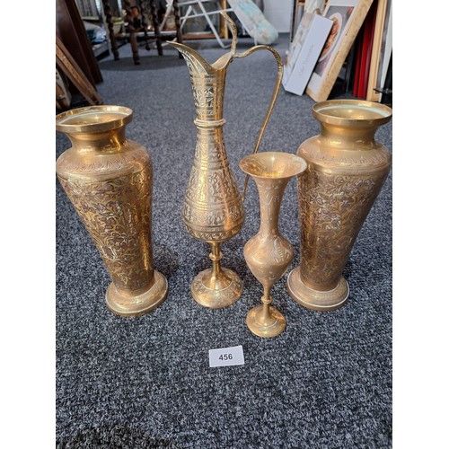 456 - Selection of Vintage Indian Brass To Include Vases, Pitcher Etc.