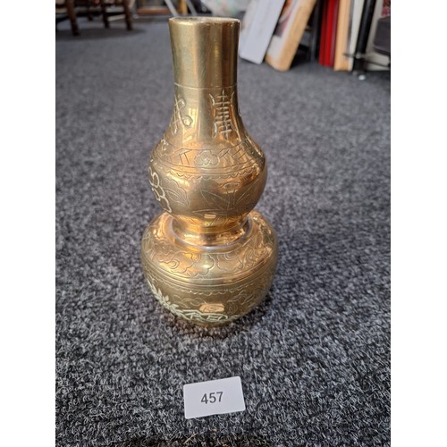 457 - Antique Chinese Brass Vase with Marks to the Base