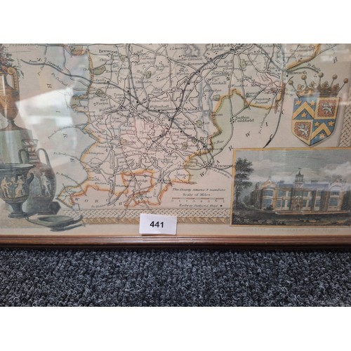 441 - Framed and Glazed Map Of Staffordshire 2ft x18