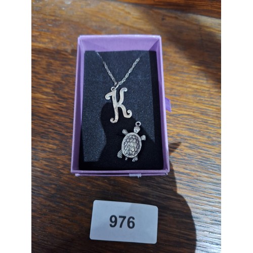 976 - Boxed 925 Silver Chain, K Letter and Charm