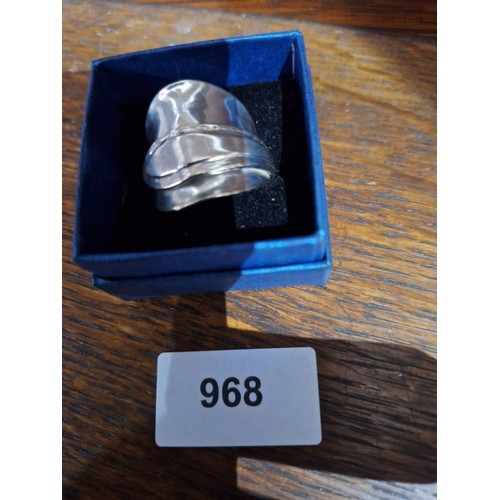 968 - Boxed Presented As Silver Ring Made From A Spoon (Mens Saddle)