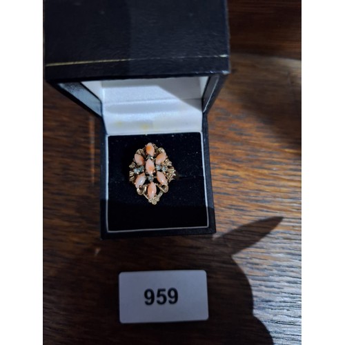 959 - Possible Gold (not tested) and Coral Antique Ring In A Box