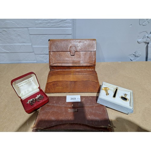 369 - Boxed Vintage Cufflinks and 2 Vintage Leather Wallets