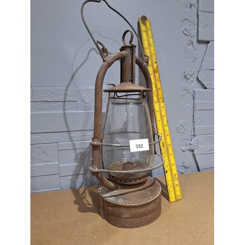 352 - Old Railway Lamp and a Vintage 2ft Wooden Rule