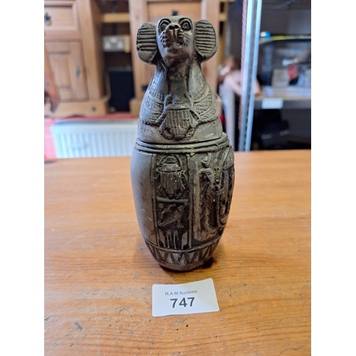 747 - Rare antique Egyptian kanopic lidded jar