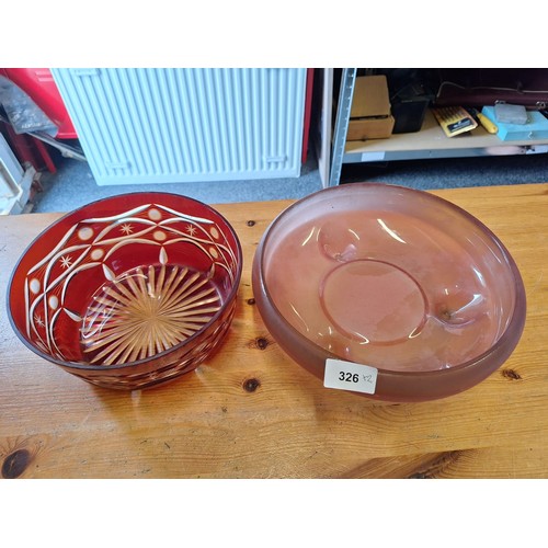 326 - Vintage Cranberry Glass Fruit Bowl and Footed Pink Glass Art Bowl