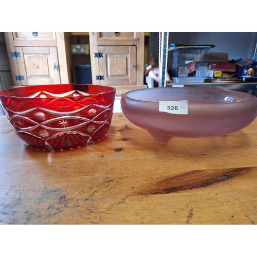 326 - Vintage Cranberry Glass Fruit Bowl and Footed Pink Glass Art Bowl