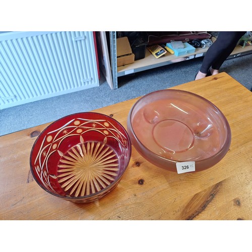 326 - Vintage Cranberry Glass Fruit Bowl and Footed Pink Glass Art Bowl