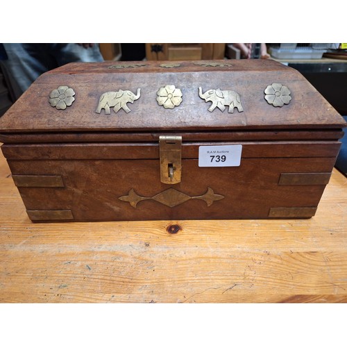 739 - Indian jewellery box wood + brass