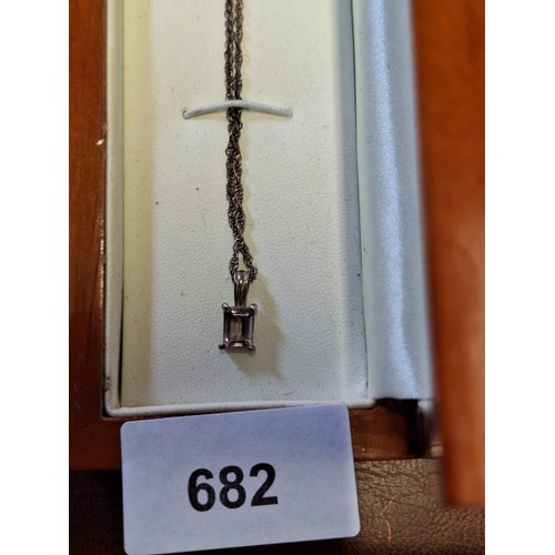 682 - Boxed 925 silver chain + amethyst pendant