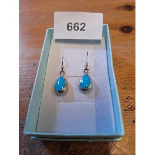 662 - Boxed 925 turquoise +moonstone flip earrings