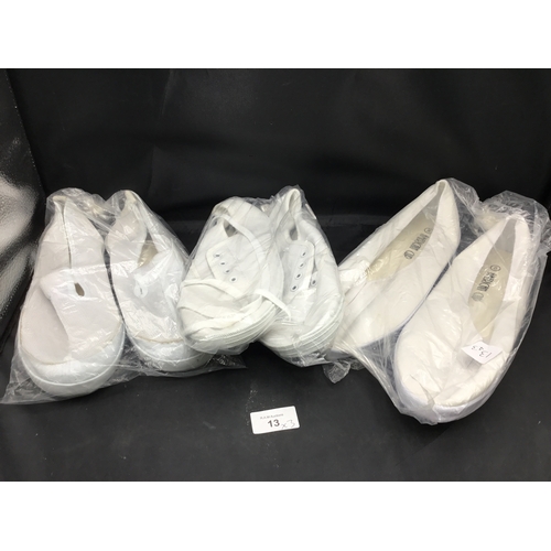 13 - White Canvas Pumps (size 5+8) x3 Pairs