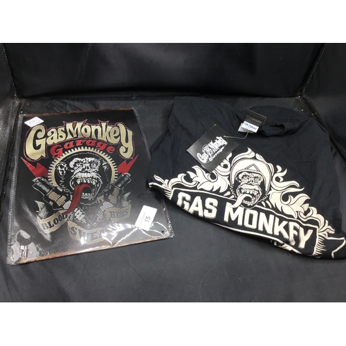 15 - Gas Monkey Metal Sign and a Gas Monkey T-Shirt