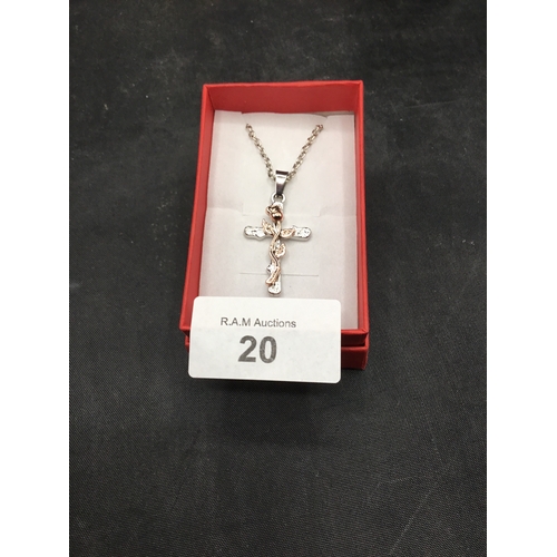 20 - Ladies Religious Cross and Rosebud Necklace