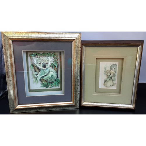 56 - 2 x Box Framed Pictures - (Kola Bear + Maid looking In A Mirror)