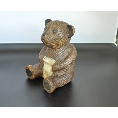 78 - Hand Carved Wooden Bear with Pot