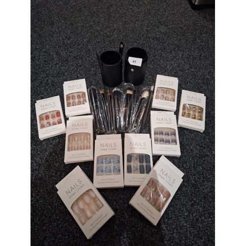 41 - Set Of New Make Up Brushes and 10 Packs Of New Assorted Nails