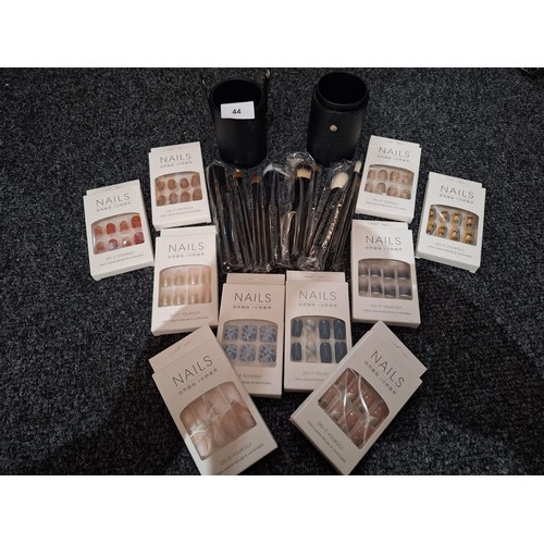 44 - Set Of New Make Up Brushes and 10 Packs Of New Assorted Nails