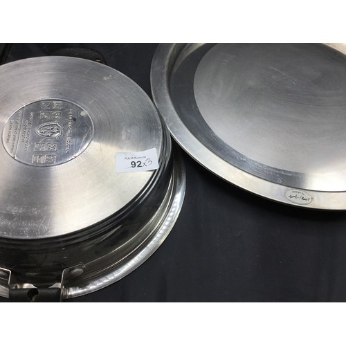 92 - Pair of Stainless Steel Marked Serving Trays and a German Cooking Pan (new)