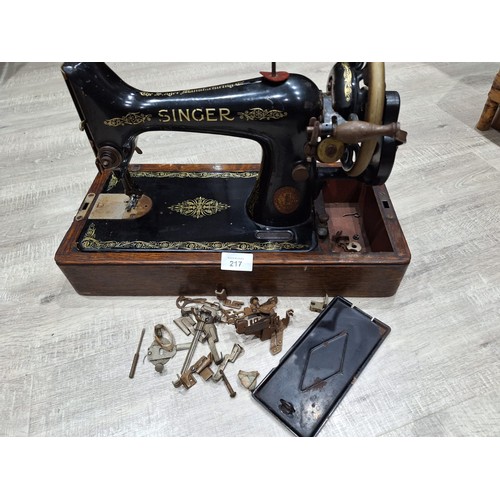 217 - Vintage Singer Sewing Machine in Case all Marked (great lot)