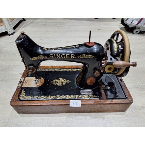 217 - Vintage Singer Sewing Machine in Case all Marked (great lot)