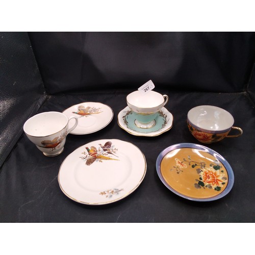 267 - Vintage Cups and Saucers x3 One Is a Trio To Include Japanese Egg Shell (Marked), Bird Set (Marked) ... 