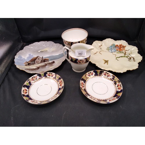 302 - Limoge Decorative Plates x2 and Crown Derby Style Items x4