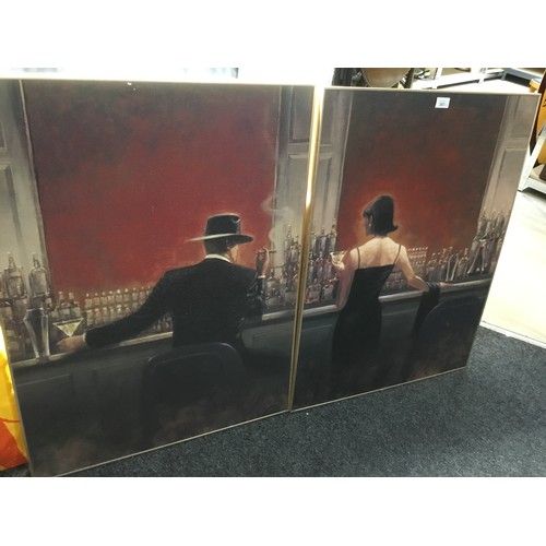 357 - Pair Of Large Prints Man and Woman Meet at The Bar 3ft x 2.5ft