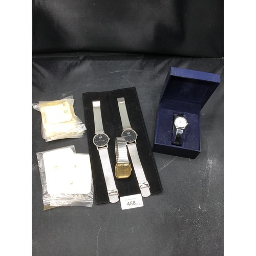 488 - 2 Modern Original Men's Watches, Aqua Men's Watch, Ladies Rostini Watch and 8 Assorted Earrings