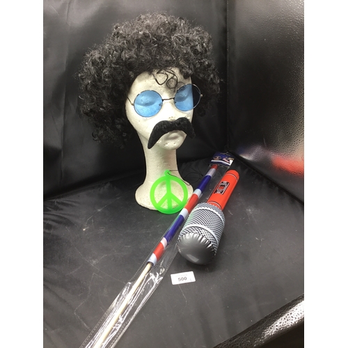 500 - Freddy Mercury Wig, Glasses, Necklace, Moustache, Coronation Flag and an Inflatable Microphone